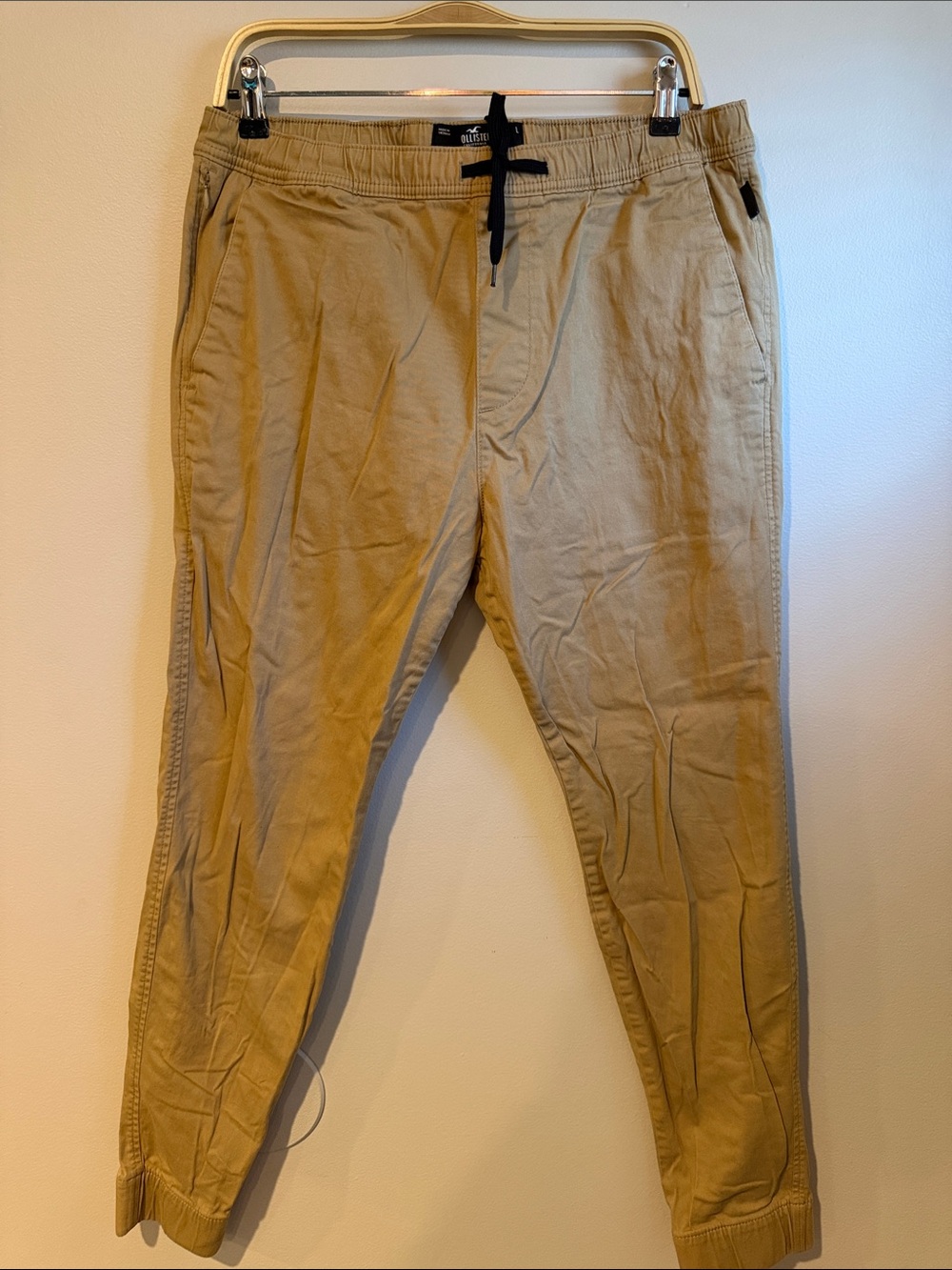 Hollister Men's Khaki Drawstring Joggers Pants -Size Large